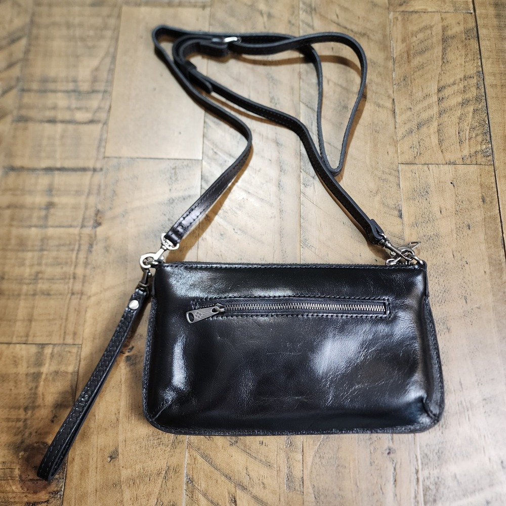 Patricia Nash Black Leather Crossbody Wristlet Clutch Bag P187606